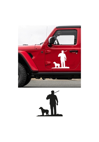 Avcı Ve Köpeği Sticker, Oto Sticker,off Road Sticker 13x13 Cm