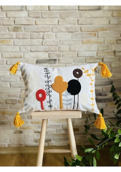 Swita Home Tekli Dekoratif Punch İşlemeli Tasarım Kırlent Kılıfı Sarı