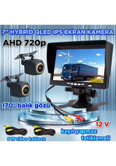 2 Adet Ahd 720p Balık Gözü Kamera Ve 7'' Qled Ips Monitör 12v