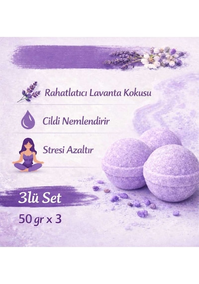 3 Adet 50 Gr. Lavanta Kokulu Banyo Topu, Nem Bombası, Banyo Bombası, Manikür Ve Pedikür Topu Diğer