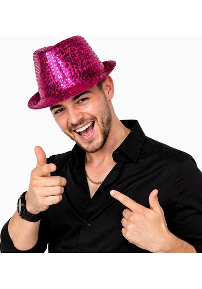 Mey İthalat Fuşya Pembe Payetli Disco Parti Şapkası Yetişkin Işıltılı Fötr Model "