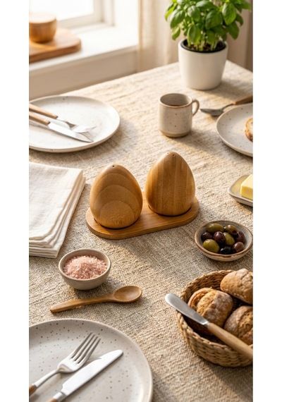 Makri Home Bambu Tuzluk & Karabiberlik Seti, Damla Tasarım, Stantlı Doğal Bambu Baharatlık Diğer