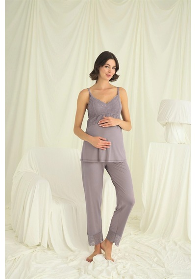 L'ombre Dantelli Hamile Lohusa 3lü Pijama Takımı