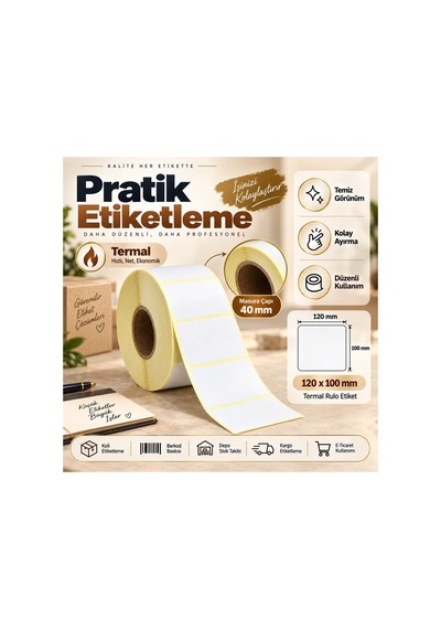 100x120 Mm Rulo Ribonsuz Termal Barkod Etiketi 40 Mm Masura 400 Sarım Diğer