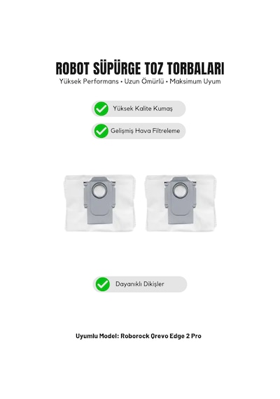 Roborock Qrevo Edge 2 Pro İle Uyumlu 2'li Toz Torbası 17.0