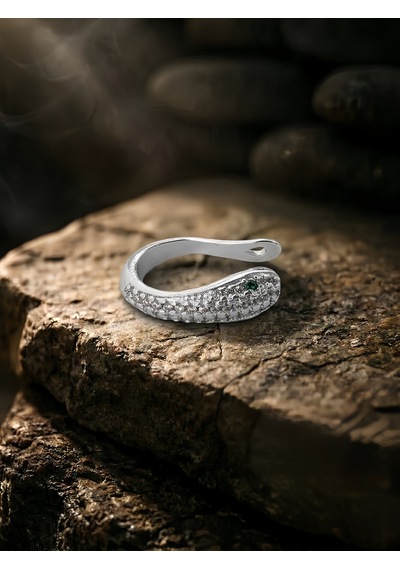 Minimal Yılan Model Zirkon Taşlı Kıkırdak Cuff Gümüş Renk Küpe Silver