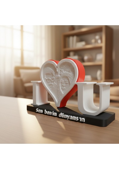I Love U Temalı Işıklı Resim Ve Dekoratif Anı Objesi 17,5x10 Cm