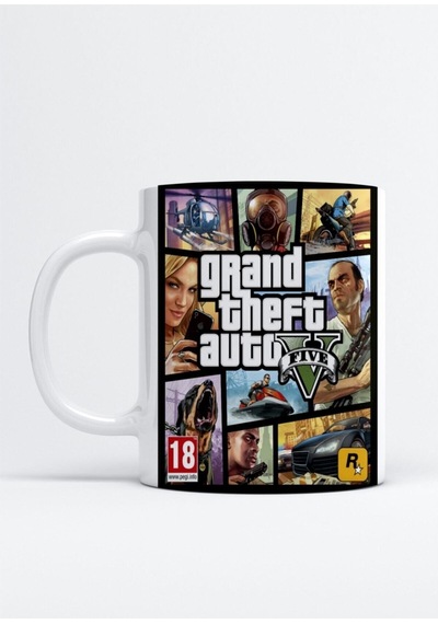Grand Theft Auto V Baskılı Porselen Kupa Bardak Beyaz