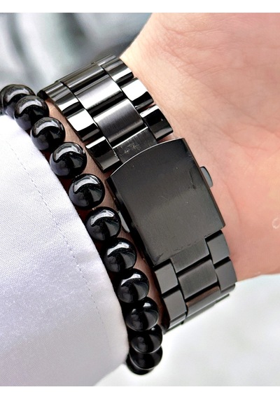 Limited Edition Serisi Özel Tasarım Classic Rakamlı Metal Kordon Erkek Kol Saati-bileklik Hediyeli Siyah