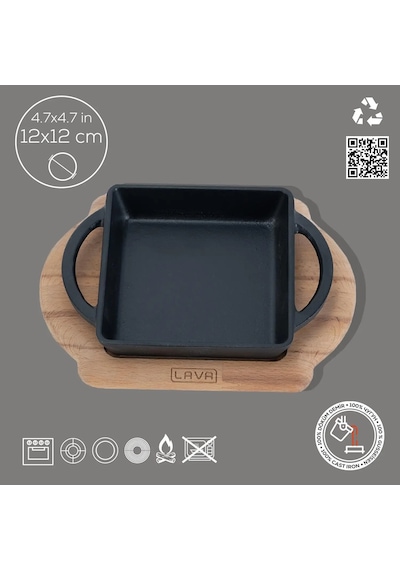 Lava Sahan Kare Siyah Mat Ahşap Stand 12 X 12 Cm Eco Gümüş