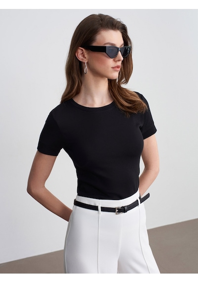 Dilvin 32637 Bisiklet Yaka T-shirt-siyah