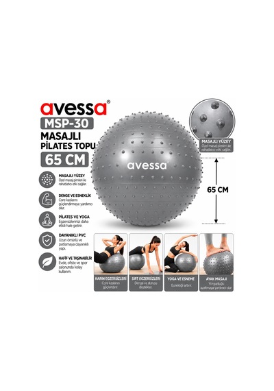 Avessa Msp-30 Masajlı Pilates Topu 65 Cm Gri
