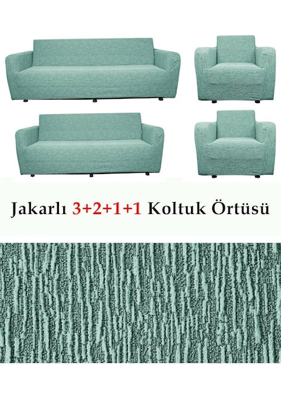 Jakarlı Koltuk Örtüsü , Kanepe ,chester Örtüsü 3211 Mint Yeşil Mint Yeşil