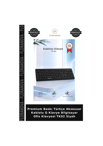 Premium Baskı Türkçe Aksesuar Kablolu Q Klavye Bilgisayar Ofis Klavyesi Tk02 Siyah