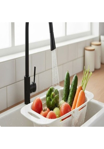Sürgülü Pratik Ayarlanabilir Lavabo Süzgeci, Ayarlı Süzgeç, Meyve Sebze Salata Yıkama Süzgeci Beyaz Diğer