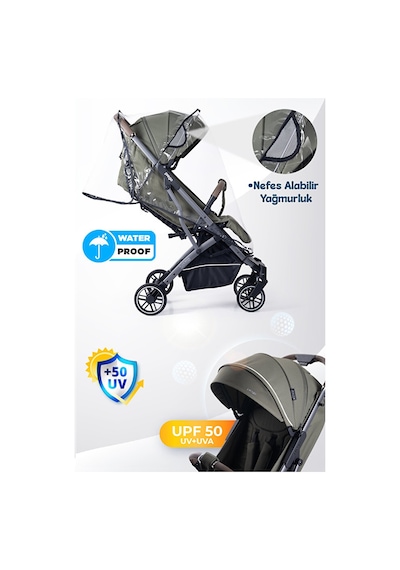 Prego Lotus Pro Kabin Boy Bebek Arabası - Tek Elle Katlanır -Hafif -UV Tenteli - Yağmurluk-Ayak Örtüsü-Kılıf