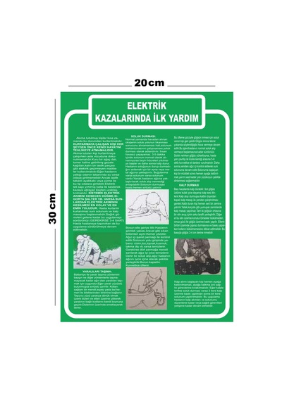 Metal Elektrik Kazalarında İlk Yardım 20cm X 30cm A4 Büyüklüğünde Uyarı Levhası Yönlendirme Tabelası