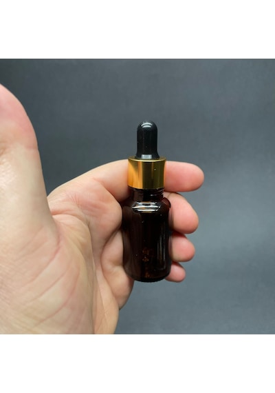 Amber Cam Damlalıklı Şişe Gold Metalik Kapak  15 ML