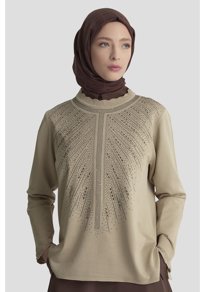 Armine Trend Taş Baskılı Triko Tunik Koyu Taş 25ytd4126 Koyu Taş