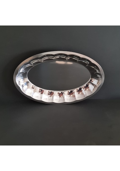 2 Adet 430 Kalite Paslanmaz Çelik Kayık Tabak 34x22 Cm Derinlik 3,5 Cm Gümüş
