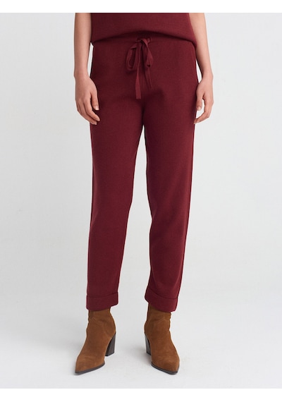 Dilvin 70166 Beli Lastikli Bağcıklı Triko Pantolon-bordo M. Bordo M. Bordo