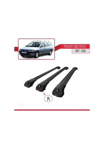 Peugeot 306 Estate 1997-2001 Arası İle Uyumlu Ace-1 Ara Atkı Tavan Barı Siyah 3 Adet Bar