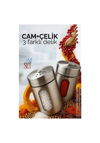 Cam+çelik Tuzluk Biberlik Karabiberlik 3 Farklı Delikli 2 Li Set 721944 Diğer