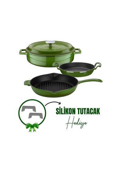 Lava Döküm Çeyiz Seti - Dayanıklı Ve Uzun Ömürlü Mutfak Seti Yeşil