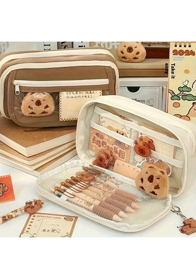 Capybara Kalem Kutusu Kapibara Kalemlik Büyük Kapasiteli Aksesuarlı Geniş Büyük Boy Kawaii Kore Tarzı Sevimli Kalem Kutusu 1 Adet Doll+5 Adet Sticker Dahildir Diğer