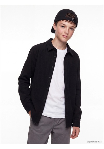 LC Waikiki Lcw Kids Siyah Armürlü Erkek Çocuk Gömlek