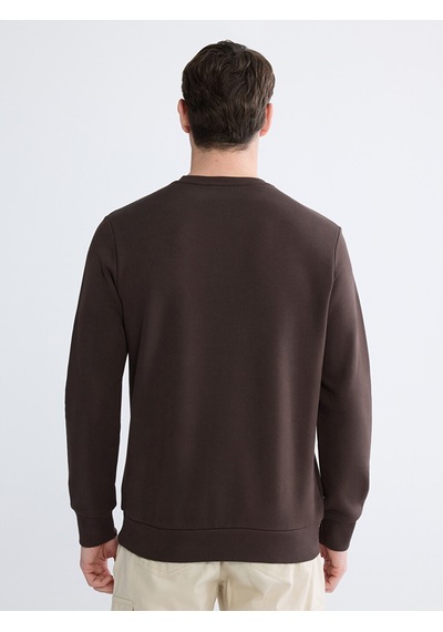 Lcwaıkıkı Classic Kahverengi Bisiklet Yaka Baskılı Erkek Sweatshirt