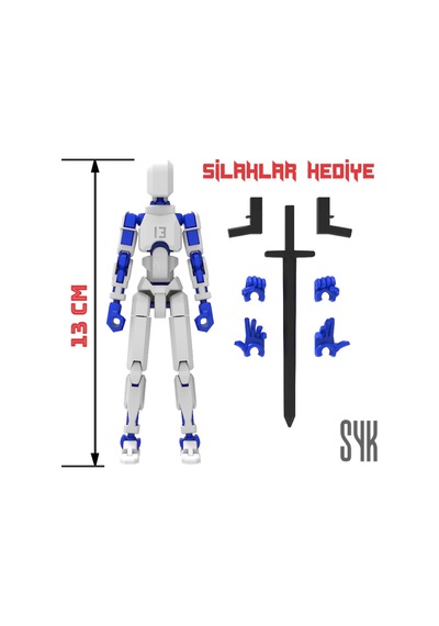 Robot 13 Dummy Beyaz Mavi Tüm Eklemleri Hareketli Aksiyon Figürü Oyuncak