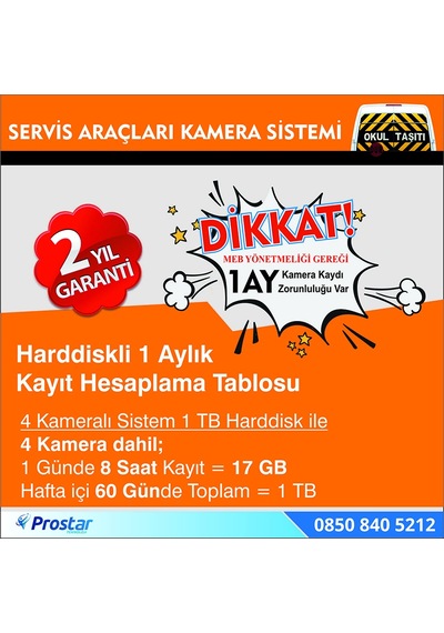 Okul Ve Servis Taşıtları Için 1 Tb Kayıtlı Kamera Set