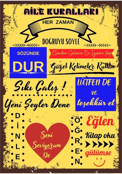 Aıle Kuralları Ahşap Duvar Ve Kapı Süsü Retro Ahşap Pano 28 X 20