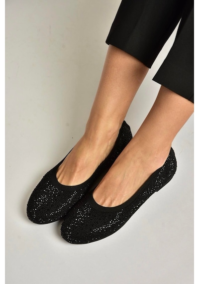 Fox Shoes Y820411004 Siyah Triko Kumaş Kadın Babet Siyah
