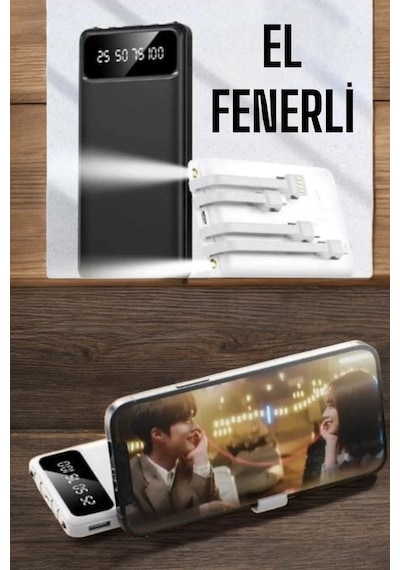 20.000 Mah Led Işıklı Lcd Ekran Usb Girişli Type-c Lightning Powerbank Çok Rnekli
