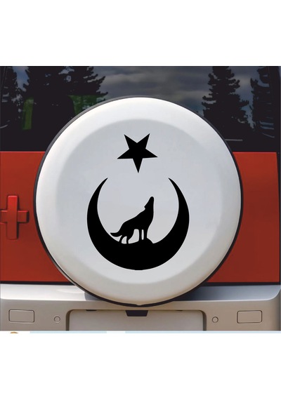 Ay Yıldız Ve Kurt Sticker - Araba Oto Motosiklet Karavan Cam Araç Sticker - 00345 10x7 Cm