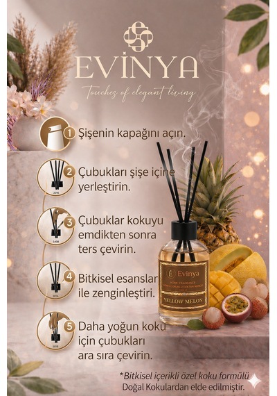 Yellow Melon 100 Ml Bambu Çubuklu Oda Kokusu Ferah Kavun Kokulu Reed Diffuser Vanilla