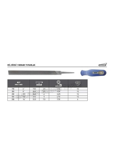 Tome 1 Kenarı Yuvarlak Mil Eğesi 150mm