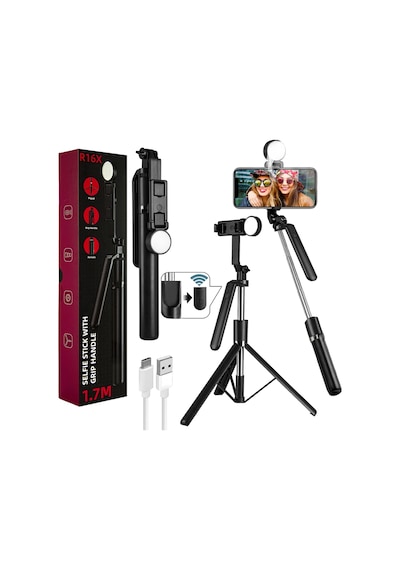 R16x 170cm Selfie Stick Led Işıklı Bluetooth Uzaktan Kumandalı 360 Derece Kullanım Tutma Kollu Telefon Ve Kamera Uyumlu Tripod Özçekim Çubuğu R16x 170cm Selfie Stick Led Işıklı Bluetooth Uzaktan Kumandalı 360 Derece Kullanım Tutma Kollu Telefon Ve Kamera Uyumlu Tripod Özçekim Çubuğu