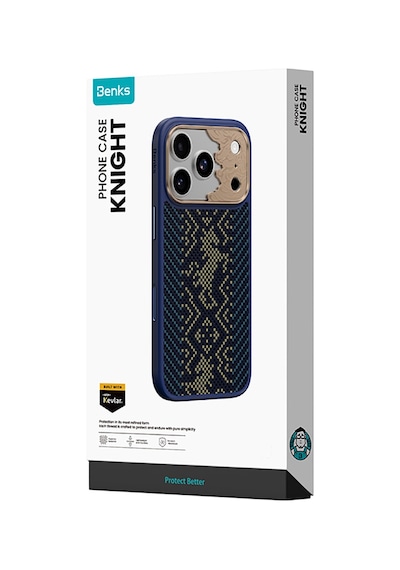 Apple iPhone Uyumlu 17 Pro Max Kılıf M-safe Şarj Özellik Karbon Fiber Benks Knight Armorpro Kevlar Kapak Lacivert