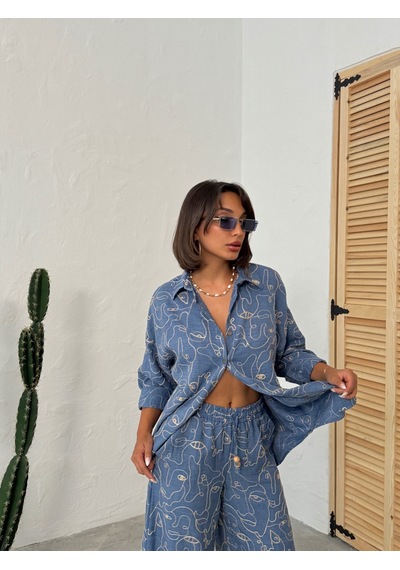 Verymoda Nakışlı Gömlek - F1899 Koyu Mavi Dsn1