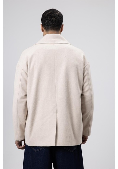 Vamos Oversize Kruvaze Kısa Kaşe Ceket Açık Bej