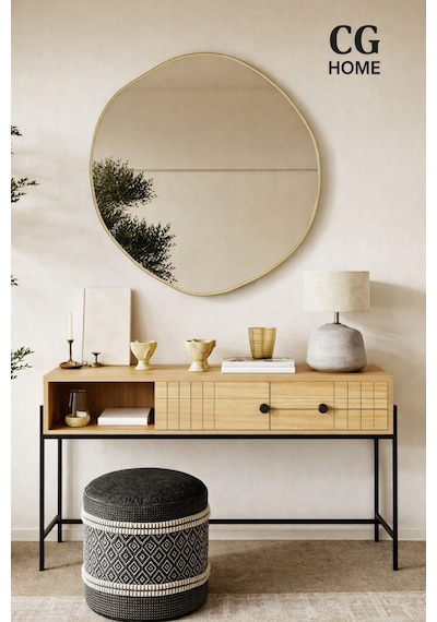Ant Home Arya Asimetrik Çerçeveli Ayna Modern Dekoratif Salon, Antre Ve Yatak Odası Duvar Aynası Gold