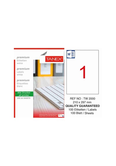 Tanex Printer Lazer Yazıcı Etiketi Tw-2000 210X297