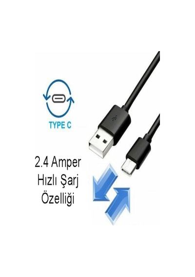 Type-C Hızlı Şarj ve Data Kablosu 1 Metre 2.4 Amper - Siyah