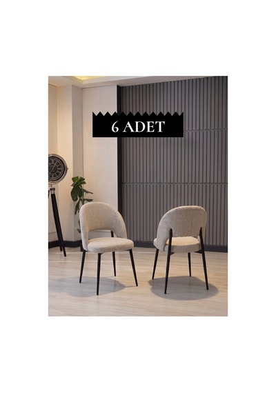 Ay Sandalye 6 Adet - Kalve Kumaş / Siyah Ayak Krem Krem