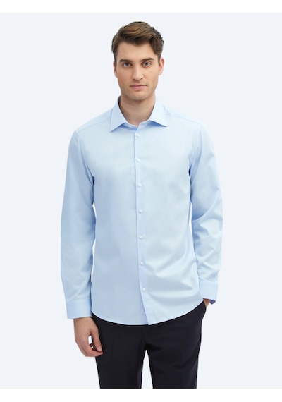 Kip Koyu Mavi Düz Slim Fit Dokuma Klasik %100 Pamuk Gömlek