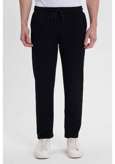 Tudors Erkek Slim Fit Dar Kesim Beli Bağcıklı 3 Cepli Geniş Paça Siyah Eşofman Altı-41907 Siyah