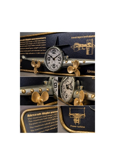 Uçak Tasarımlı Duvar Tablosu 3d Kabartmalı Metal Uçak Duvar Saati Tablo Ev Ofis Dekoru 78x21cm Gri Biblo